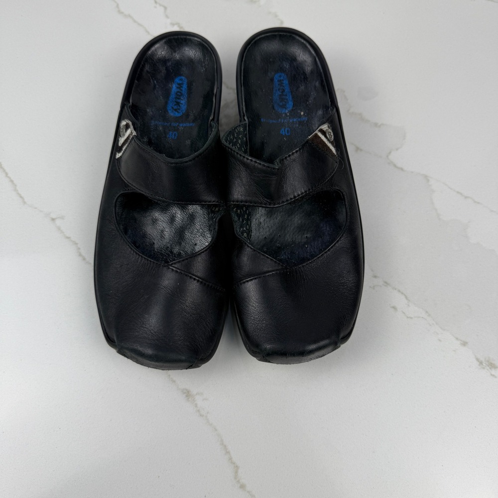 Wolky Leather Mary Jane Clogs Black Adjustable Strap Comfort Womens 40 (US‎ 9)